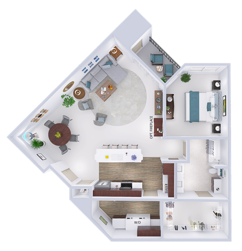 Floor plan for 1 bed, 1 bath, 1195 sqft
